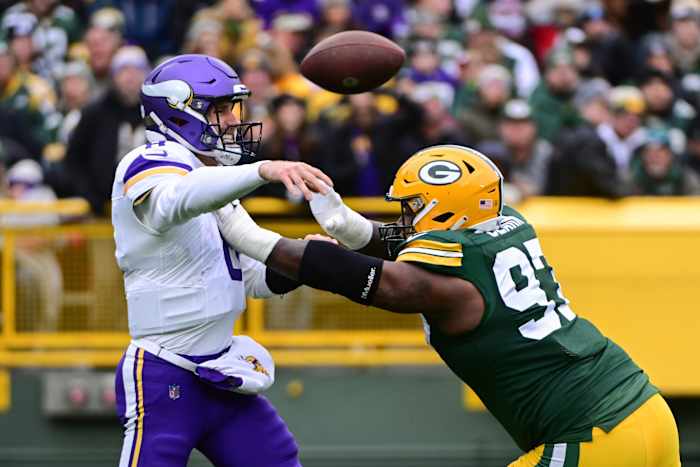 Vikings quarterback Kirk Cousins was 23-of-31 for 274 yards and two touchdowns before suffering an Achilles injury against the Packers in Week 8.